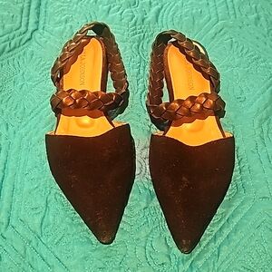 Ulla Johnson designer ankle wrap mules. Black suede. Made in Peru. 8.